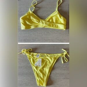 NWT AERIE SHINE RIB CHEEKIEST TIE BIKINI BOTTOM and SHINE RIB TWIST SCOOP TOP